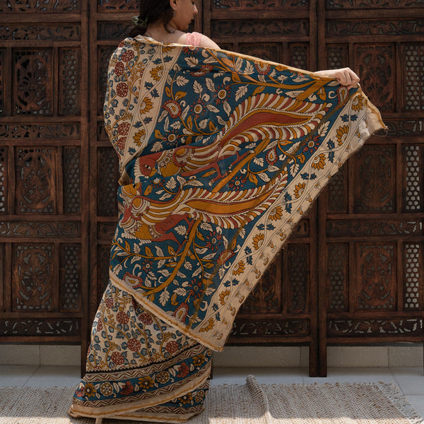 Chanderi Silk Printed Saree with Blouse | Floral Print | Beige