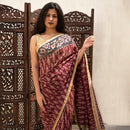 Chanderi Silk Printed Saree with Blouse | Teal Border | Maroon