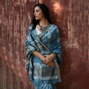 Mulberry Silk Saree with Blouse Piece | Block Printed | Blue & Grey