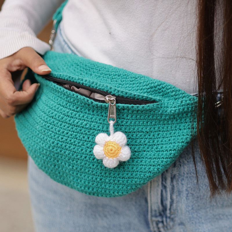 Cotton Crochet Waist Bag for Women | Teal