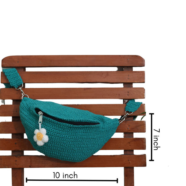 Cotton Crochet Waist Bag for Women | Teal