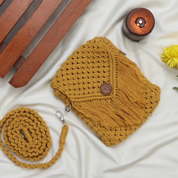 Cotton Macrame Sling Bag | Mustard