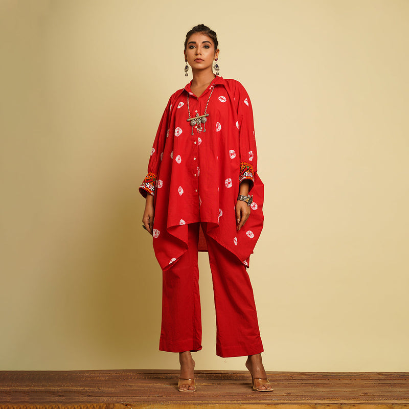 Cotton Cambric Co Ord Set for Women | Hand Tie-Dye | Red