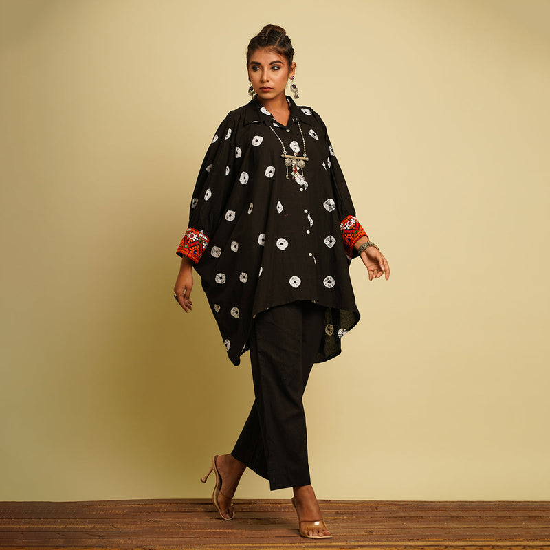 Cotton Cambric Black Co Ord Set for Women | Hand Tie-Dye | Embroidered