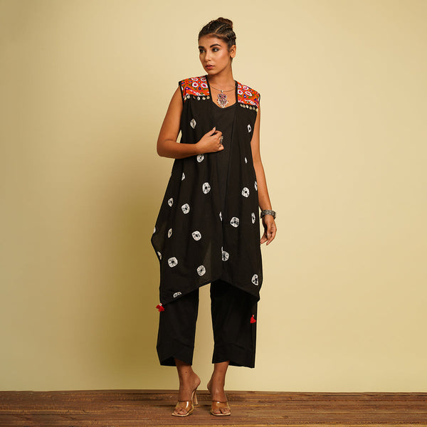 Cotton Cambric Co Ord Set for Women | Tie-Dye | Black