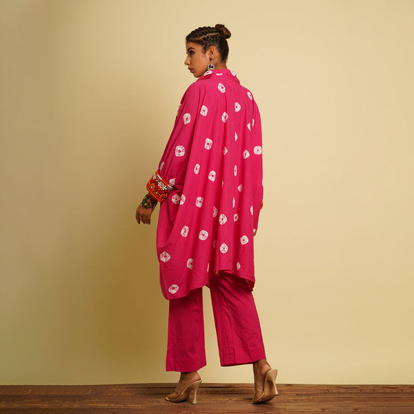 Cotton Cambric Kaftan Pant Set for Women | Tie-Dye | Pink | Set of 3