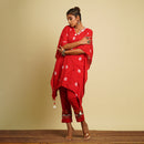 Cotton Cambric Kaftan Co Ord Set for Women | Tie-Dye | Red