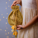 Potli Bag | Silk Fabric & Wooden Beads | Gold