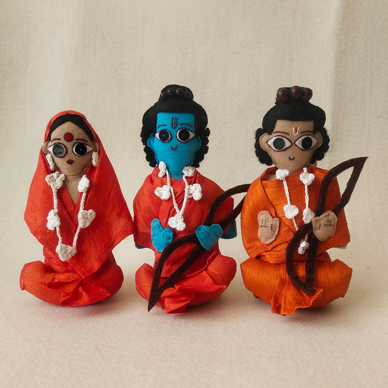 Upcycled Felt Ramayan Figurine | Orange | Set Of 6 | 6.5 Inches