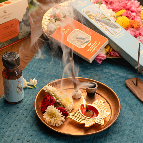 Festive Gift Hampers | Incense Sticks | Guggul Cups | Lotus Diyas | Fragrance Oil | Set of 5