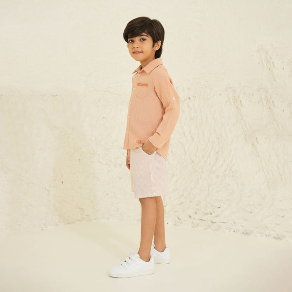 Cotton Shirt for Boys | Embroidered | Peach
