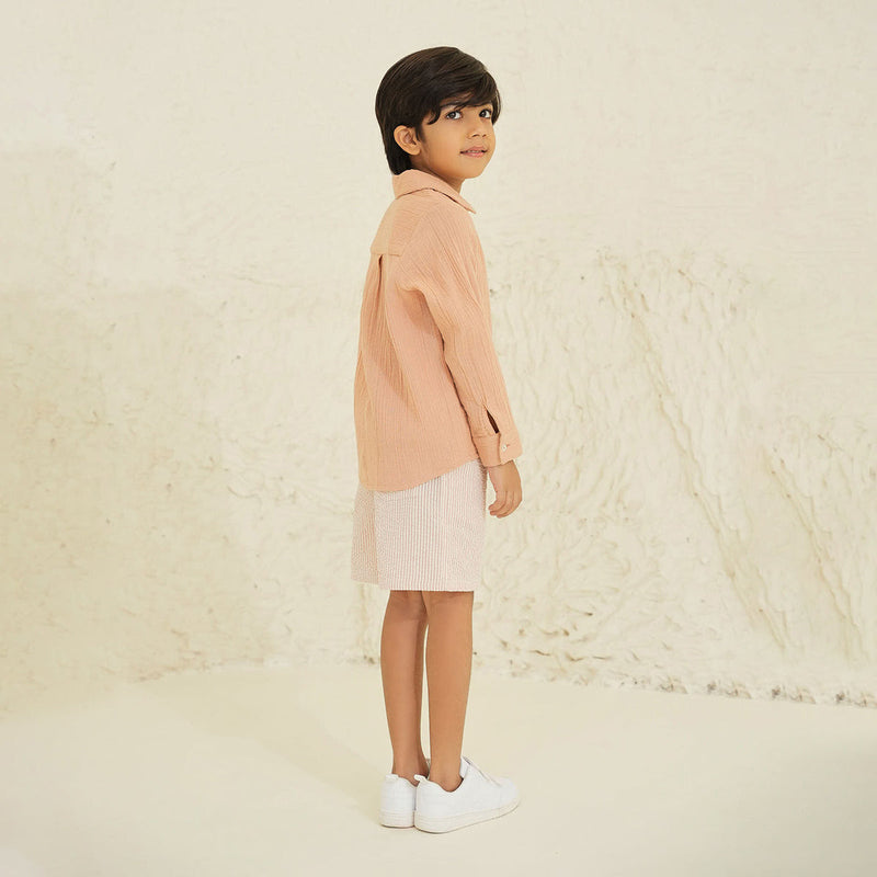 Cotton Shirt for Boys | Embroidered | Peach