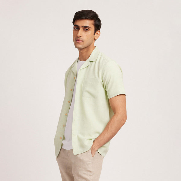 Men's Tencel Linen Shirt | Notch Collar | Pistachio Green