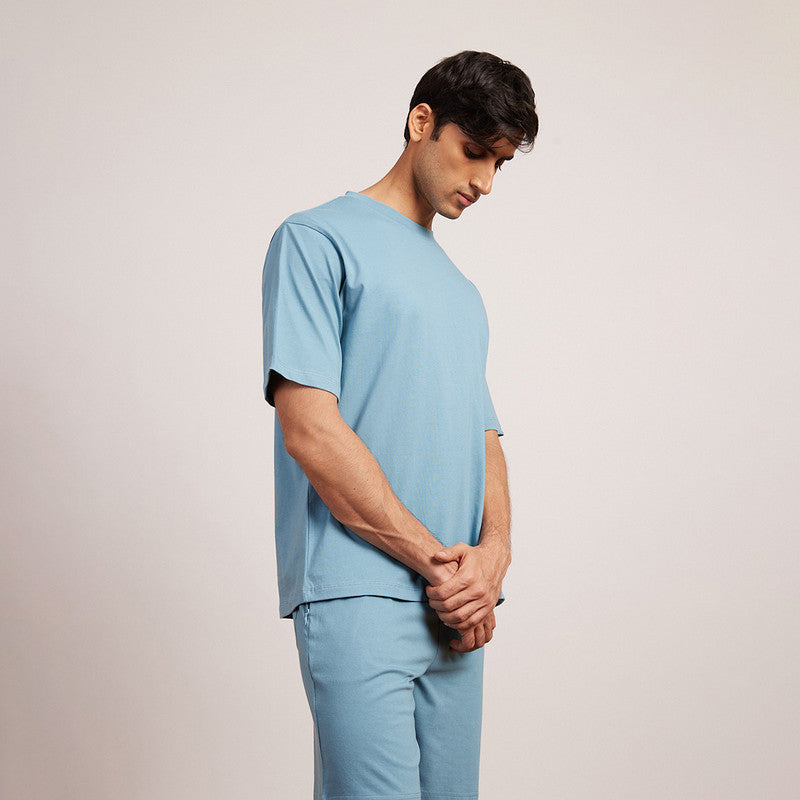 Aqua Blue Oversized T-Shirt for Men | Cotton