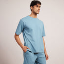 Aqua Blue Oversized T-Shirt for Men | Cotton