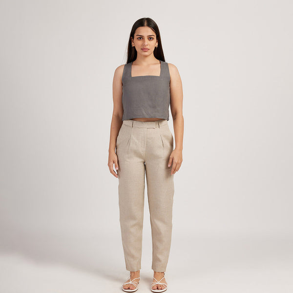 Linen Trouser Pants for Women | Pleated | Beige