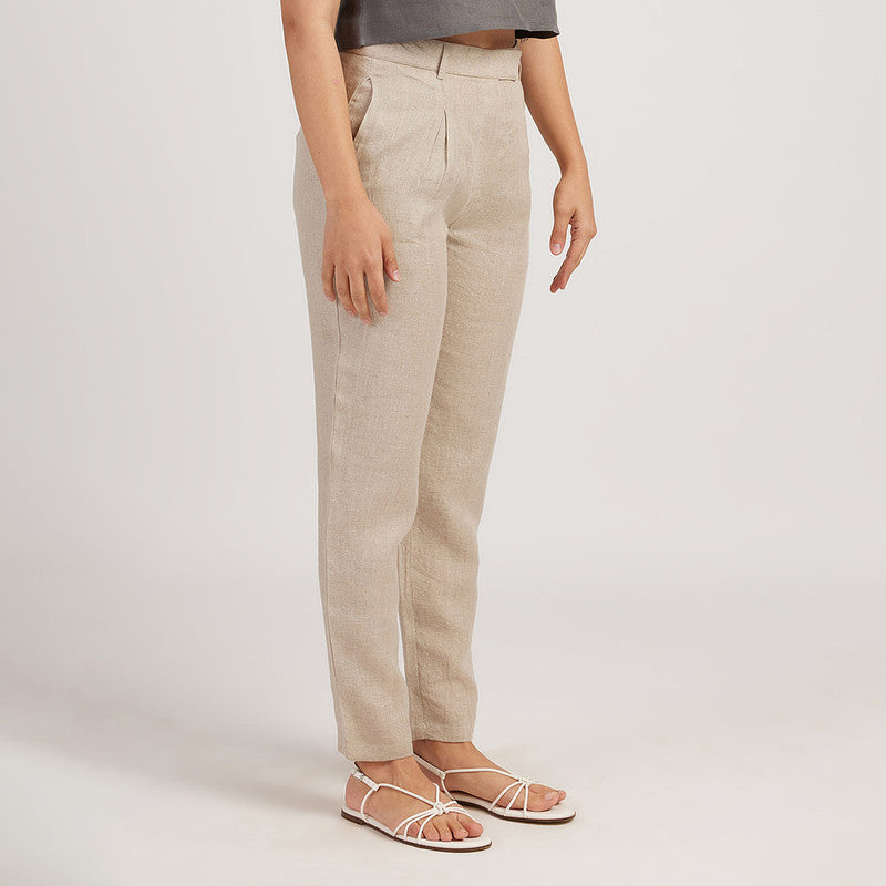 Linen Trouser Pants for Women | Pleated | Beige