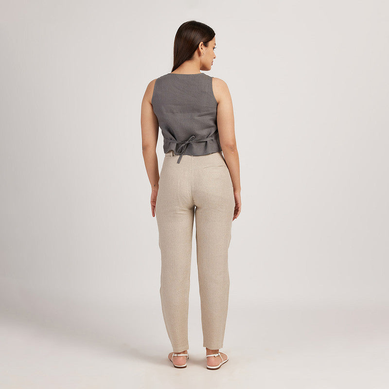 Linen Trouser Pants for Women | Pleated | Beige