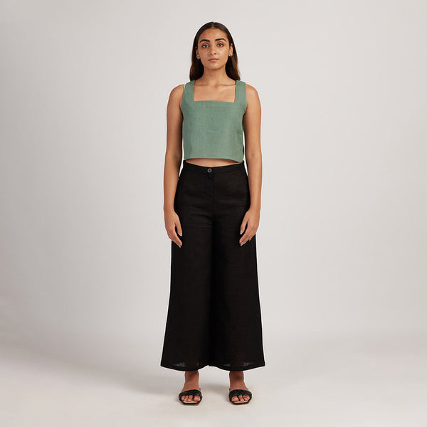 Women Black Linen Pants | Wide-Leg