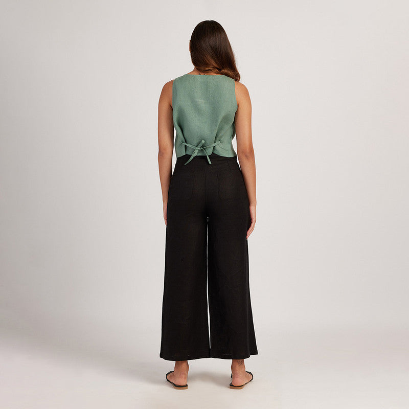 Women Black Linen Pants | Wide-Leg