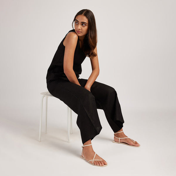 Women Black Linen Pants | Wide-Leg