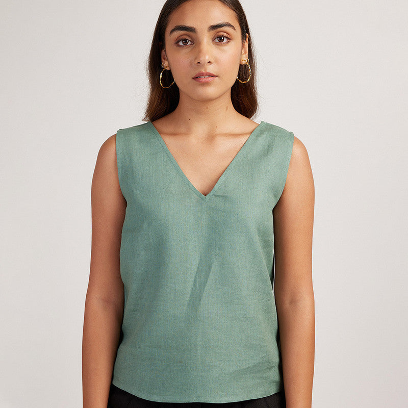 Linen Tank Top for Women | V-Neck | Sage Green