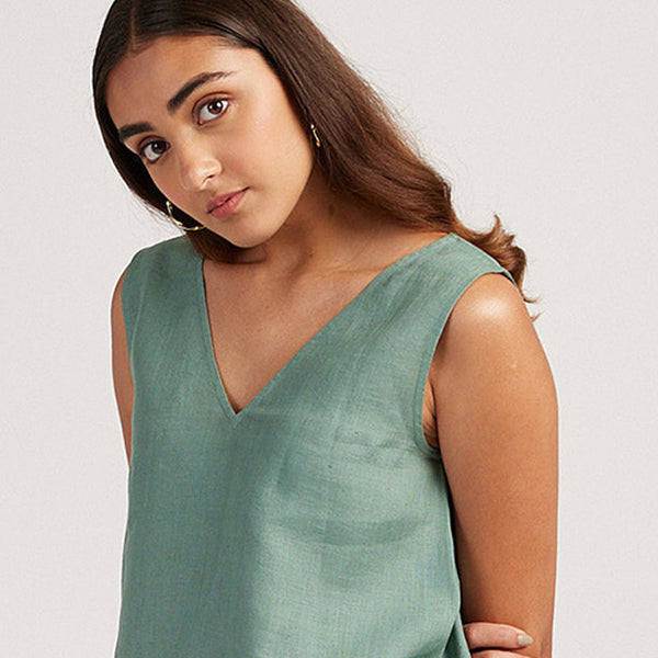 Linen Tank Top for Women | V-Neck | Sage Green