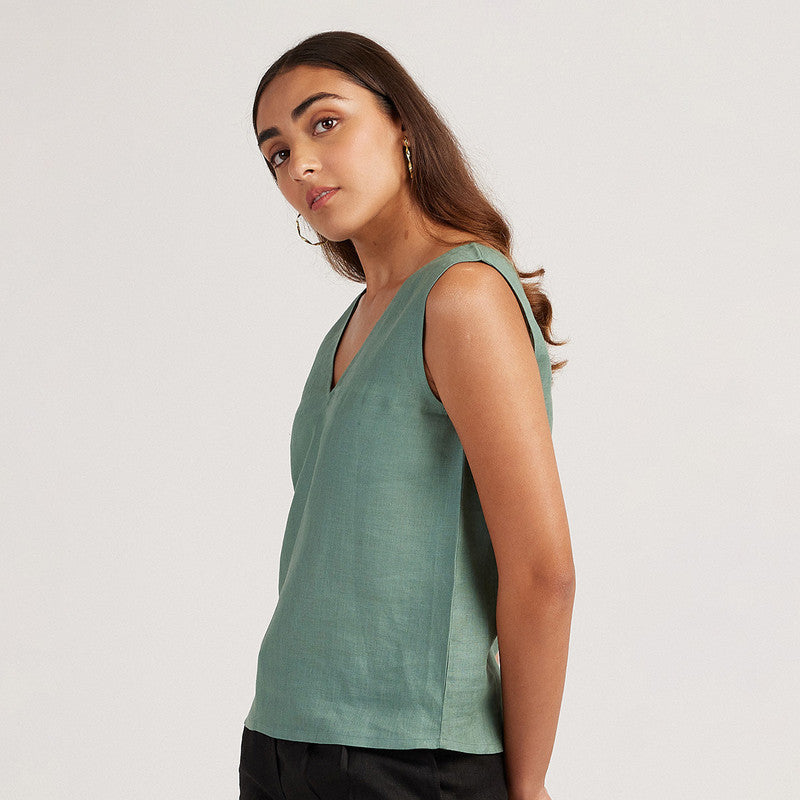 Linen Tank Top for Women | V-Neck | Sage Green