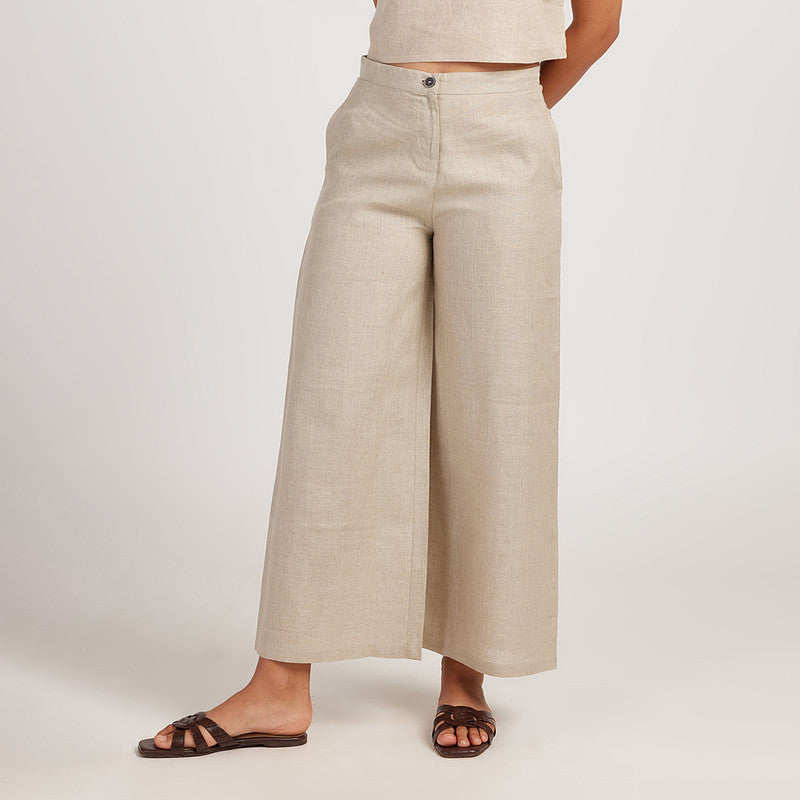 Women Linen Pants | Wide-Leg | Beige