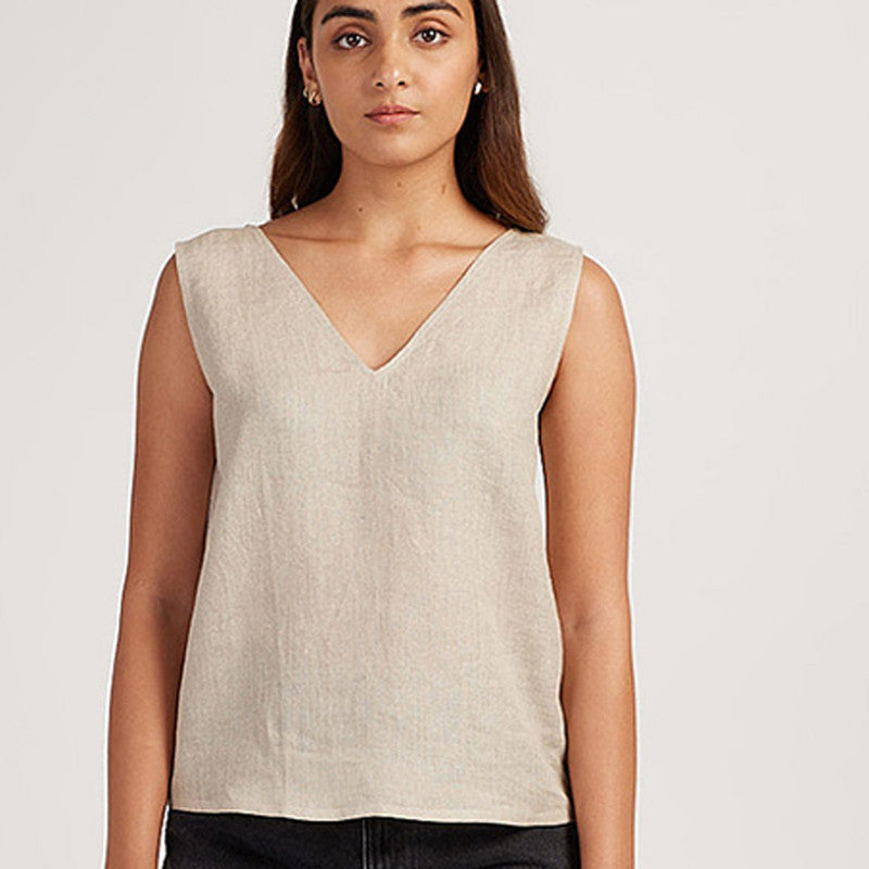 Linen Tank Top for Women | V-Neck | Beige