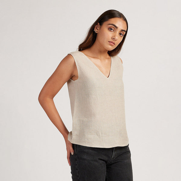 Linen Tank Top for Women | V-Neck | Beige