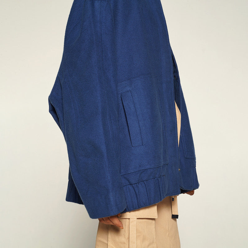 Blue Bomber Jacket for Women | Baggy | Blended Fabric