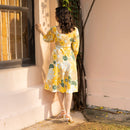 Organic Cotton Floral Midi Dress for Women | Yellow