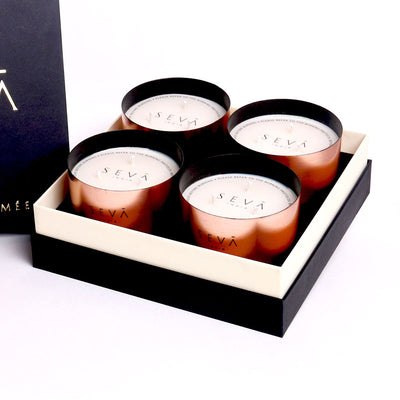 Festive Gifts | Scented Candle Gift Hamper | Soy Wax | Rose Gold | White-Musk & Amber | Set of 4