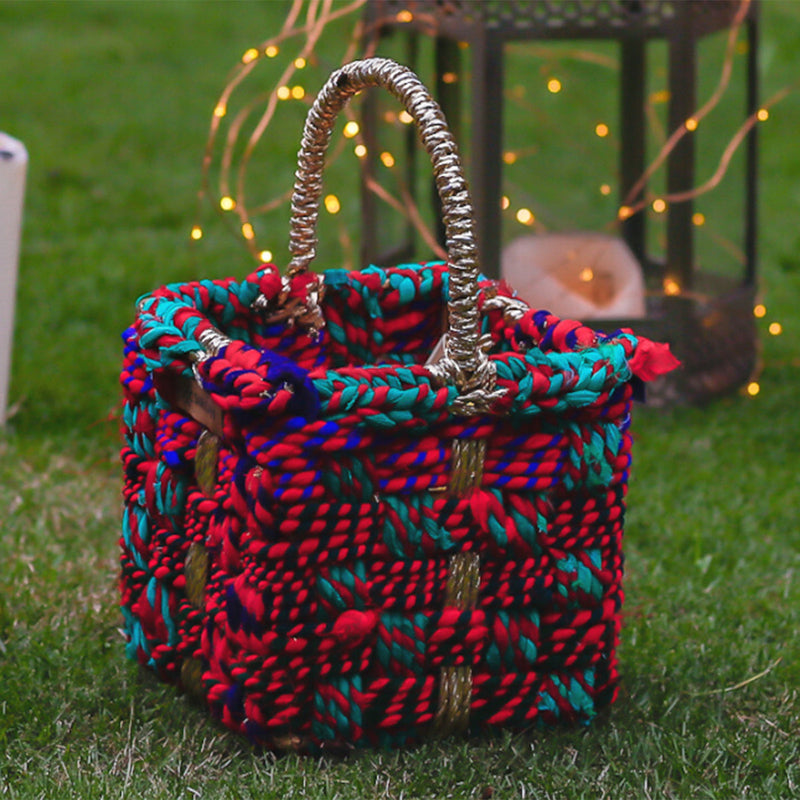 Handwoven Storage Basket | Upcycled Textile | Multicolour