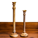 White Wood Candlestand | Candle Holder | Mango Wood & Brass | Set of 2