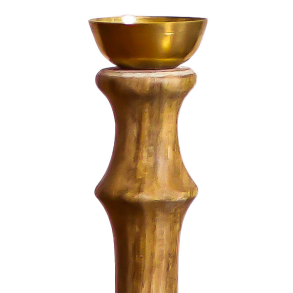 White Wood Candlestand | Candle Holder | Mango Wood & Brass | Set of 2