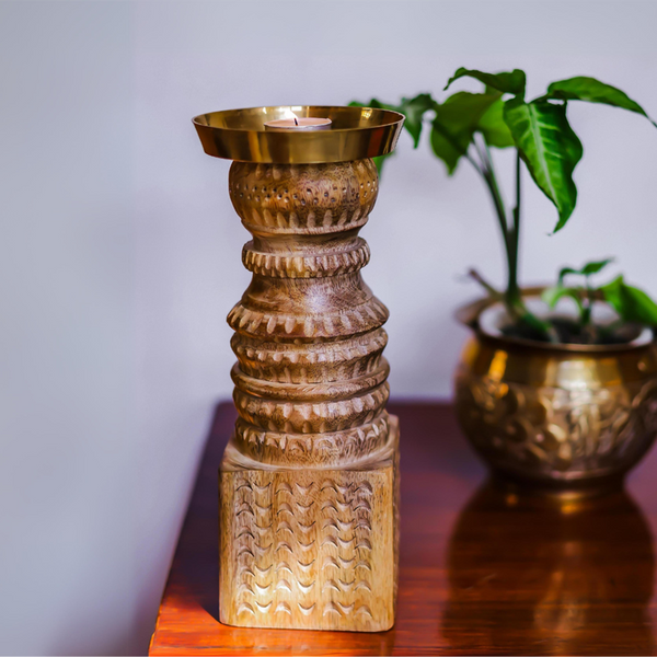 Eternal Light Candlestands | Candle Holder | Mango Wood & Brass