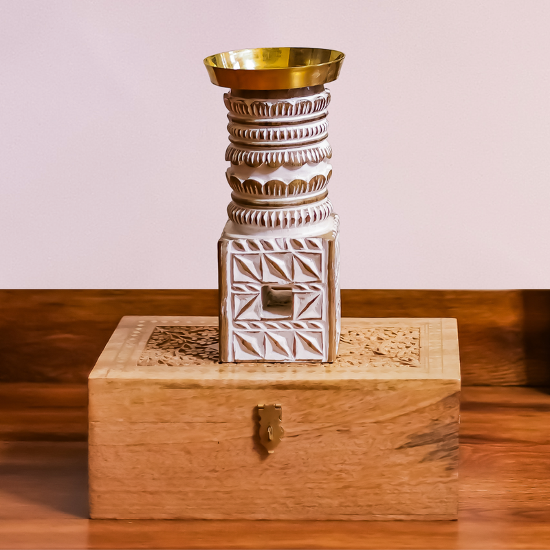 Elysian Glow Candlestand | Candle Holder | Mango Wood & Brass