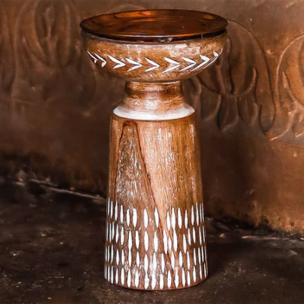 Cedar Light Candlestand | Candle Holder | Mango Wood & Copper | Set of 2