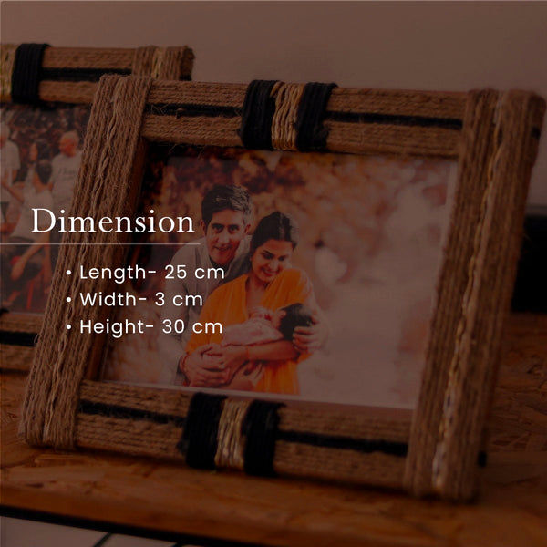 Cotton & Jute Photo Frame | Black-Gold & Brown | 25 cm