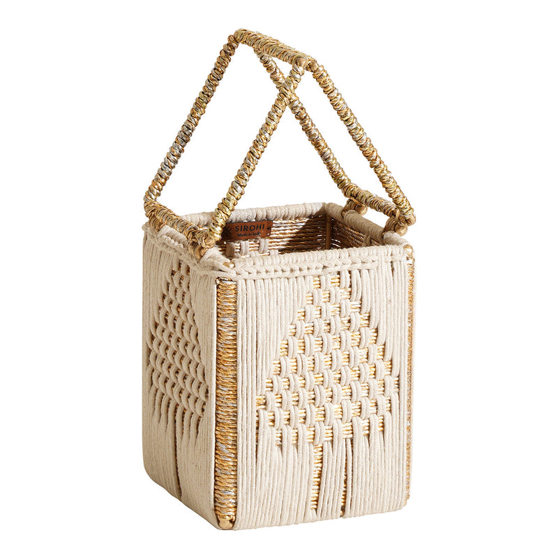 Cotton Storage Box | White & Gold | 22 cm