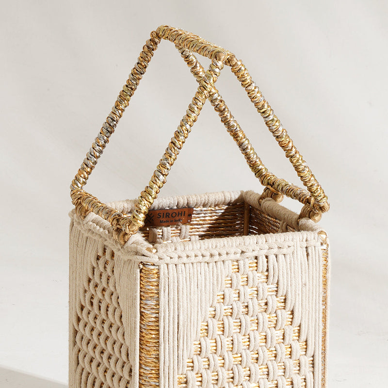 Cotton Storage Box | White & Gold | 22 cm