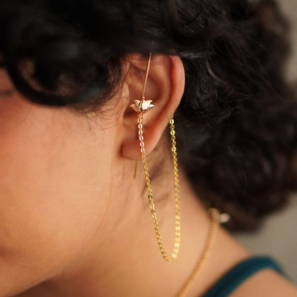 Brass Earcuffs for Women | Lotus Design | Gold Plated