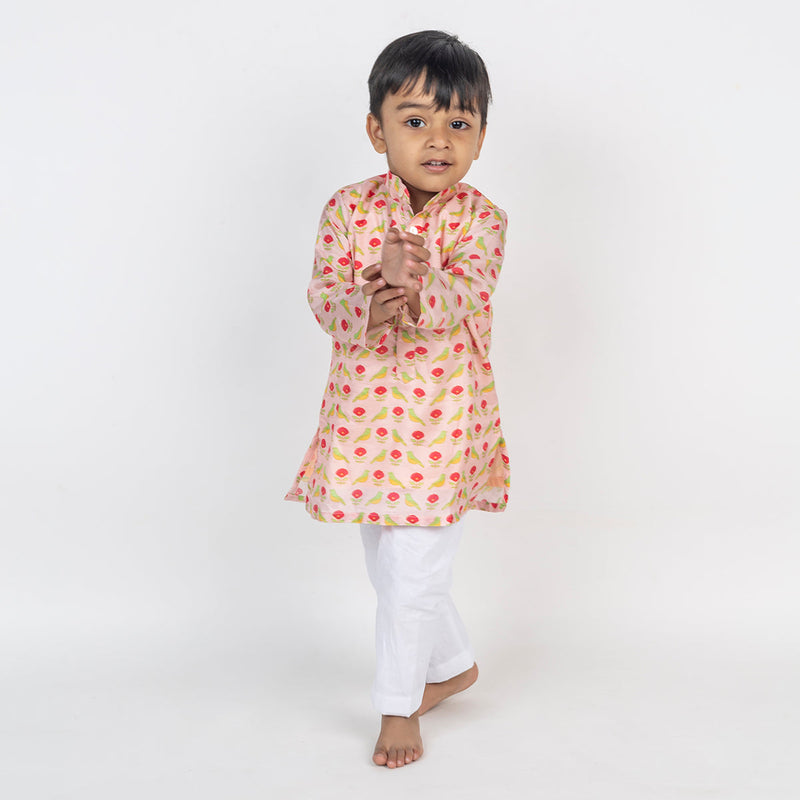 Kurta Pajama for Boys | Cotton Muslin | Jaal Print | Peach