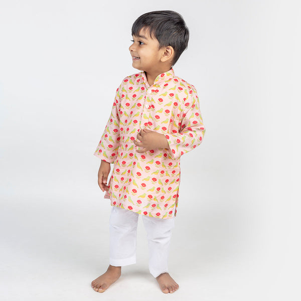 Kurta Pajama for Boys | Cotton Muslin | Jaal Print | Peach