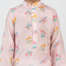 Boys Kurta Pajama | Cotton Muslin | Dragonfly Print | Light Pink
