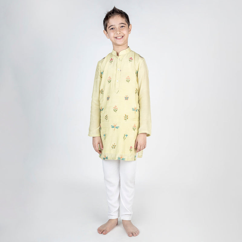 Boys Kurta Pajama | Cotton Muslin | Embroidered | Green
