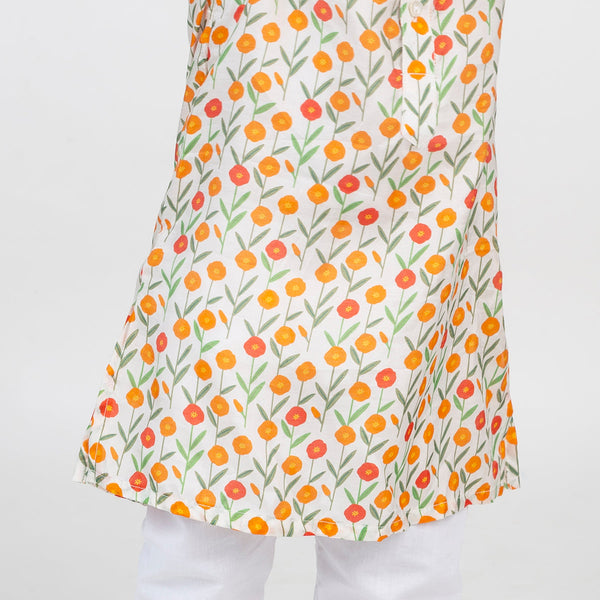 Kids Kurta Pajama | Cotton Muslin | Floral Print | Orange