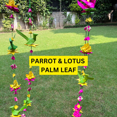 Designer Latkan for Door | Lotus & Parrot Design | 48 inches | Set of 2